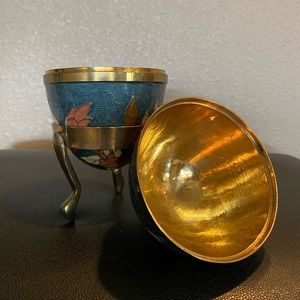 Beautiful vintage blue flower egg with stand